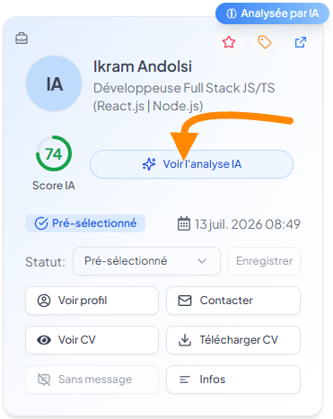 Carte de la candidature de Ikram Andolsi, présélectionnée par IA