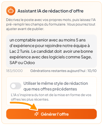 Description du poste saisie en langage naturel, prête à être générée