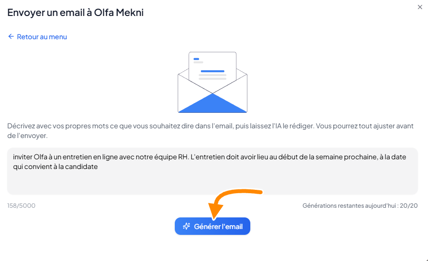 Saisie de la consigne pour l'assistant IA de rédaction d'email