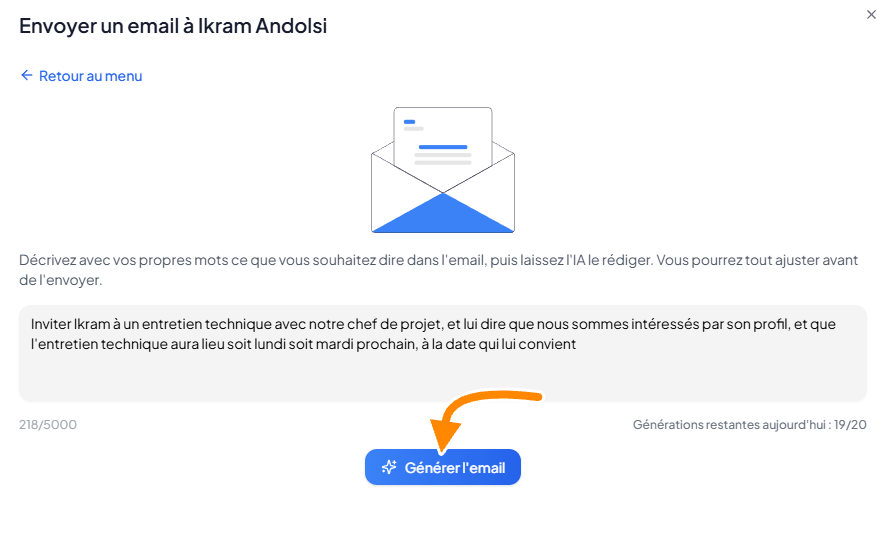 Consigne détaillée donnée à l'assistant IA de rédaction d'email