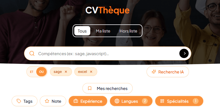 Filtres de la CVthèque pré-remplis automatiquement par la Recherche IA