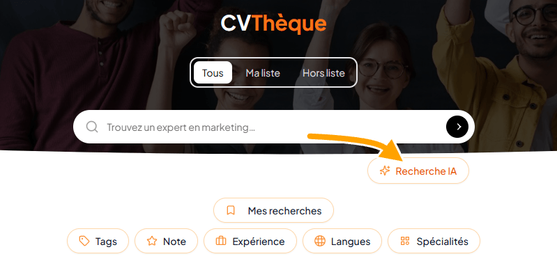 Bouton « Recherche IA » sous la barre de recherche de la CVthèque